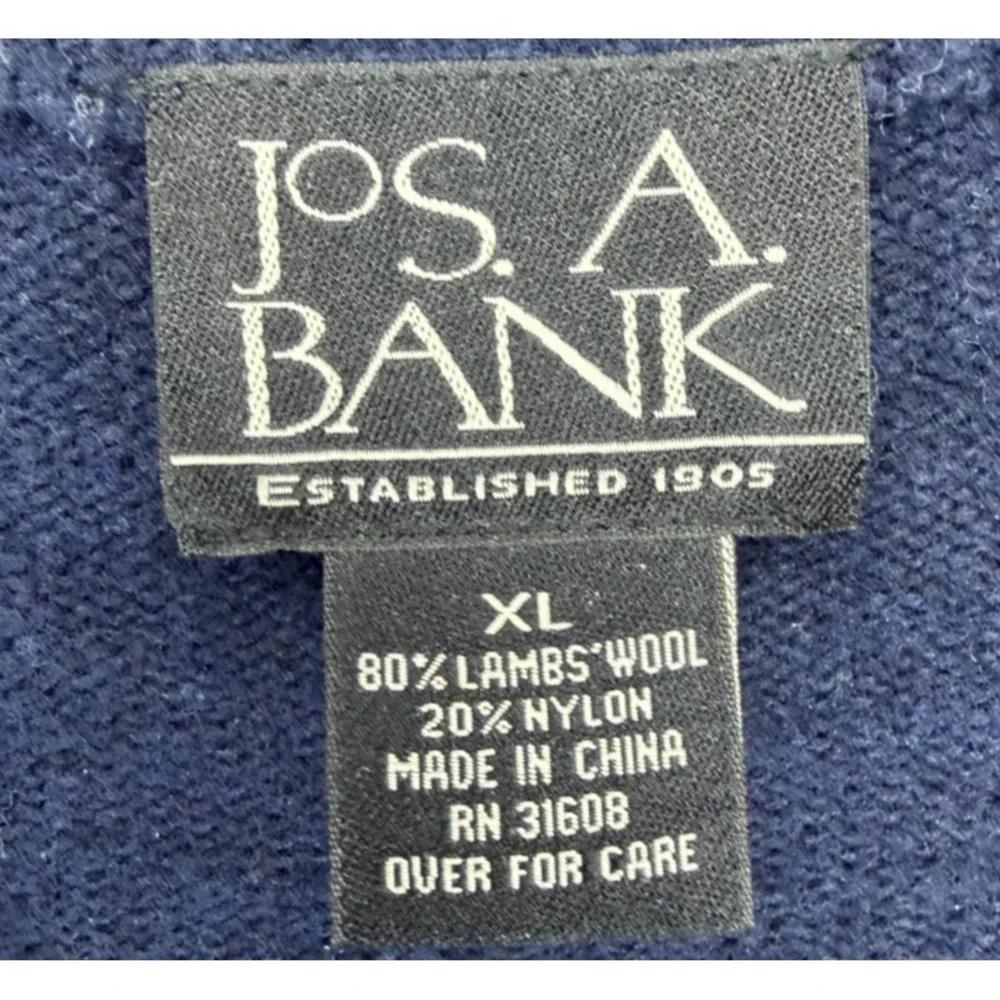 Jos. A. Bank Men's‎ Pullover Sweater XL Navy Argyle V Neck Lambswool Blend